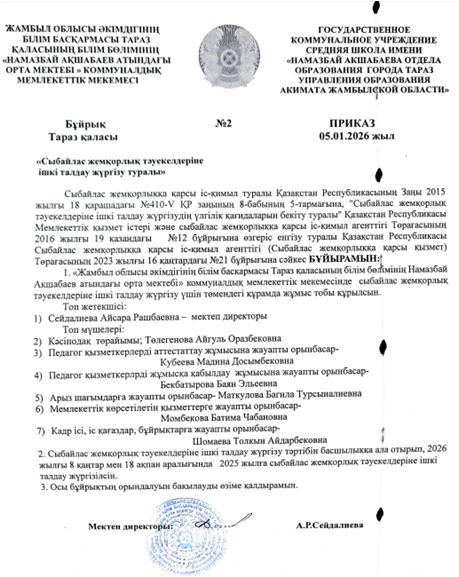 Сыбайлас жемқорлық тәуекелдеріне ішкі талдау жүргізу туралы БҰЙРЫҚ